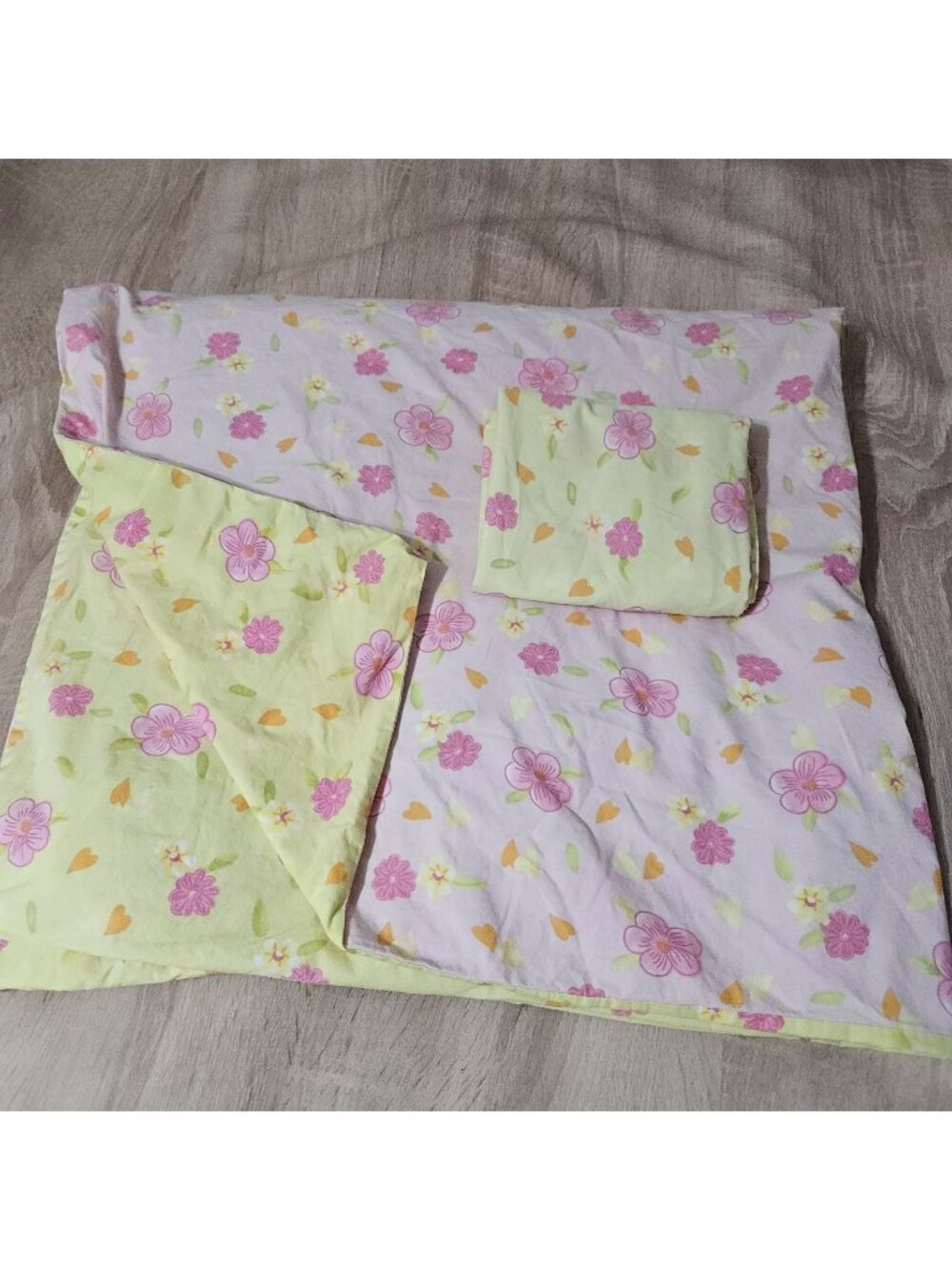 Pottery Barn Kids Reversible Full Duvet Cover 1 Standard Sham Green& Pink Floral